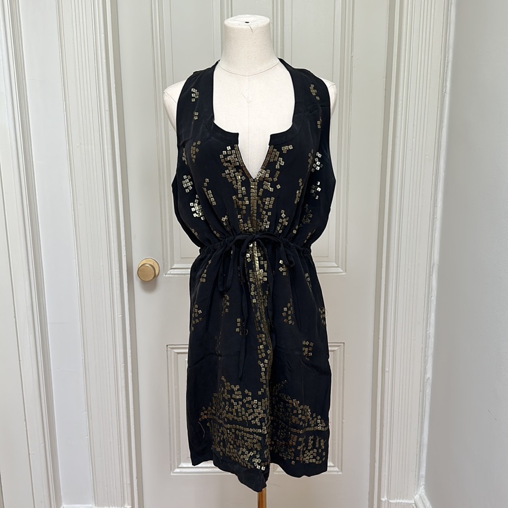 Black with Gold Sequins Silk Dress